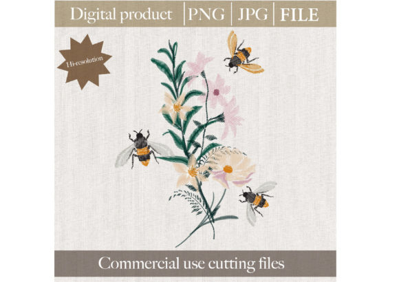 Review: Embroidery Graphic Flower and Bees Png