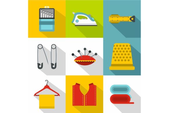 Reviewing Embroidery Kit Icons Set, Flat Style