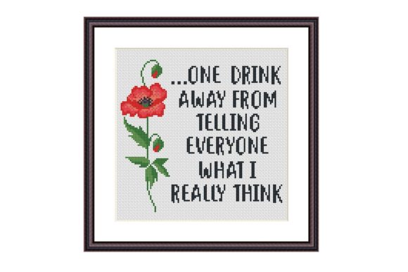 Reviewing One Drink Funny Cross Stitch Pattern for Etsy